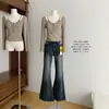 Top de encaje con retazos tipo dos piezas y cuello cuadrado para mujer, corte ajustado a la cintura, manga larga, base pura