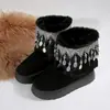 Botines Gruesos de Suela Gruesa, Cómodos y Versátiles para Mujer, Novedad Otoño e Invierno 2025, Estilo Nicho, con Borlas y Abalorios, Botas de Nieve