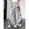 Calça casual reta estampada de design de rua americano da moda, novo estilo de outono, calça curva que afina para pessoas altas