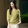 Cárdigan de lana con acabado cepillado, cárdigan tejido para mujer, cuello en V, abrigo corto engrosado, suéter moderno y elegante