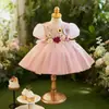 Vestido Verde para o Primeiro Aniversário de Menina, Vestido Puff Estilo Floresta para Apresentação de Palco Infantil, Vestido de Verão de Alta Qualidade para Daminha
