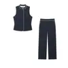 Atacado transfronteiriço 2026 Moda europeia e americana slim fit com detalhes color block conjunto de regata + calça comprida para mulheres D226440/1