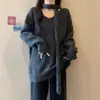 Suéter de Tricô com Gola V Solto e Fita Estilo Delicado Feminino 25 Anos Outono e Inverno Novo Tricô Estilo Preguiçoso Top Outer