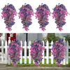 Decoração de primavera transfronteiriça, planta trepadeira artificial de eucalipto, violeta e amor-perfeito para pendurar na parede externa, flores artificiais para pendurar na parede externa