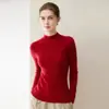 Suéter de punto 100% cachemir de primera línea listo para usar, cuello semi-alto, acanalado, top otoño/invierno, tejido, para mujer, color liso, elegante, simple, jersey