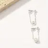 1 Par de Pendientes de Perla Pendientes Cadena Diseño Lineal Chapado en Plata Borla