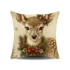 Funda de Almohada Estampada Navideña Vintage con Patrón de Reno y Campana Funda de Cojín Cuadrada para Decoración Festiva del Hogar Tela Suave Decoración