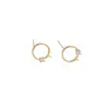 Anel de Zircônia Única Banhado a Ouro 14K Eletrodepositado com Pino de Contas Suporte de Contas com Meio Furo Brincos Studs Materiais de Acessórios para Brincos de Pérola DIY Feito à Mão