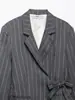 Primavera 2026 Nuevo Blazer Casual Holgado a Rayas Estilo Commuter con Lazo y Cruzado Manga Larga para Mujer
