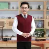 Chaleco de lana con cuello en V, tejido de otoño, color liso, camiseta básica casual para hombres de mediana edad, top sin mangas para hombres