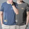 Camiseta Masculina de Seda Gelada com Malha de Manga Curta Selecionada para o Verão, Gola Redonda, Fina, Solta, Respirável, Manga Meia-Manga, Tamanho Plus