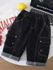 Calça Jeans de Trabalho Q08 para Meninos, Novo Estilo Outono, Calça Longa Solta para Meninos, Calça Casual da Moda Coreana para Crianças