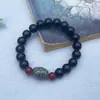 Pulseira de Ágata Vermelha com Contas Dzi de Xizang para Homens e Mulheres, Contas Cilíndricas Olho Três e Olho Nove, Pulseira Retro de Círculo Único, Presente de Bem-Estar para Transmissão Ao Vivo