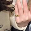 Anel Dedo Dourado Escovado Estilo Maillard Microincrustado Diamante Pedra Olho de Tigre Anel de Dedo Pulseira Outono Inverno