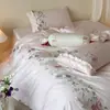 Bordado Delicado Algodão de Fibra Longa 100S Conjunto de Quatro Peças Estilo Princesa Roupa de Cama 100% Algodão para Todas as Estações