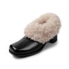 Versión de Piel de Vaca 2026~ Zapatos sin Cordones de Punta Cuadrada con Forro de Felpa para Calidez, Zapatos de Cuero Mary Jane, Zapatos de Algodón, Zapatos de Tacón Grueso de una Sola Pieza, Zapatos Peludos