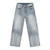 Ropa para Hombre Mtlclothes Estilo Coreano Vintage Desgastado Manchado Recto Pierna Ancha Para el Trabajo Jeans Lavados Versátil de Moda
