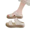 Sandalias tejidas caladas para mujer, adecuadas para usar en verano con faldas, Chanclas de playa de suela gruesa estilo francés 2026