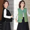Chaleco reversible estilo chino para mujer, nuevo chaleco chaqueta retro chino Tang suit con estampado de hojas de bambú, chaleco de terciopelo y satén con cuello mao