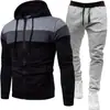 Novo conjunto de moletom com zíper de três cores para outono e inverno para homens, esportivo casual, caimento solto, roupas masculinas plus size