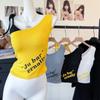 10143 # Camisola de Tirantes de Color Contrastante Estilo 'Hot Girl' con Mangas Raglán, Falso Dos Piezas, Espalda Bonita Estampada, Nuevo Top Exterior para Mujer con Copas