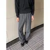 Calça Masculina Casual Nova Coleção Primavera/Outono 2026 Estilo Old Money Padrão Espinha de Peixe, Caimento Fluido Wide-Leg Corte Reto Texturizada Longa
