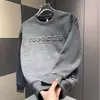 Moletom Espesso com Forro de Lã para Outono e Inverno Masculino, Pulôver Versátil da Moda Estampa Tie-Dye Letras Manga Longa Camiseta Top