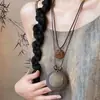 Novo Colar Longo de Pena Estilo Zen Chinês para Mulheres Estilo Étnico Retrô Corrente Decorativa para Suéter Acessórios de Pingente Boêmio
