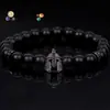 Superventas Amazon Europeo y Americano Transfronterizo Ágata Negra Casco Espaciador Metálico Joyería de Gama Alta de Moda Pulsera Al por Mayor
