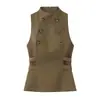 Ropa Europea y Americana Transfronteriza para Mujer INS Celebridad de Internet Artículo Popular Top sin Mangas de Botones Doble Botonadura Verde Oliva Gris Otro Piel de Conejo