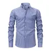 Camisa Masculina de Manga Longa Jiachuan Estilo Europeu e Americano Elástica Não Amassa com Listras Estampadas Digitais, Camisa Masculina Moda Casual