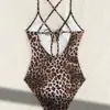 Traje de baño de una pieza con estampado de leopardo para mujer, escote en V pronunciado, traje de baño sexy para vacaciones en la playa, suministro mayorista transfronterizo de Amazon