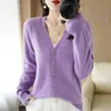 Cárdigan Ropa de Otoño Estilo Coreano Suéter de Cuello en V Camisa Base Holgada Cárdigan de Punto Chaqueta Corta de Color Sólido para Mujer Venta al por Mayor