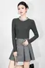2515313 - Precioso Jersey de Punto Acanalado con Forro de Forro Polar y Adornado con Pedrería, Elegante Cuello Redondo, Camiseta Base Reductora de Edad para Mujer