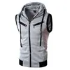 Explosiones de AliExpress para Verano Nuevo Chaleco sin Mangas con Capucha para Hombre Color Sólido Casual Delgado WZ10A