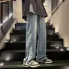 Jeans con Cremallera para Hombre Otoño Sueltos Rectos Micro Campana Pantalones Primavera y Otoño Marca de Moda Estilo Americano High Street Ambiente Pantalones de Pierna Ancha