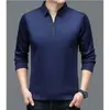 Camiseta Polo de Manga Larga para Hombre de Primavera y Otoño con Media Cremallera Camisa Base Casual con Cuello de Solapa Estilo Nuevo