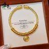 Estilo Tienda de Oro Arena Dorada Atrae Fortuna Dios de la Riqueza Pulsera Trenzada con Patrón Martillado para Mujer, Estilo Chino Paz y Alegría Joyería Trenzada Chapada en Oro