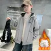 Jaqueta com Capuz Grossa de Veludo Plus Size para Meninos Outono e Inverno Novo Estilo Crianças Médias e Grandes Moletom com Zíper Solto Jaqueta Marca Tendência Top