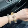 Pulsera de Cristal Blanco Multi-Tesoro Natural Jade Xiuyan Aguamarina Ámbar Amarillo Cuarzo Rosa Pulsera de una Sola Hilo para Mujer Fresca y Dulce