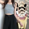 Camisola de Tricô 2023 Verão Nova Blusa Cor Lisa Roupa Externa com Barriga de Fora e Costas Bonitas Feminina de Algodão Respirável e Confortável