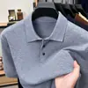 Camisa polo masculina de lã fiada com mangas curtas, uma camada base leve e estilosa, perfeita para primavera, verão e outono, em cores lisas, malha casual e versátil