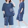 40.00 kg-100.00 kg talla extra Mujer Verano Nuevo Camiseta de Manga Corta Mujer Adelgazante Holgado Casual Traje Corto Conjunto de Dos Piezas