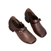Zapatos Redondos para Mujer Ysshadir Estilo Retro Francés para Primavera y Otoño, Piel Genuina, Tacón Medio, Tacón Grueso, Versátiles para el Trabajo, Piel de Vaca de Primera Capa
