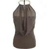 Camisola quente para mulheres, peça de sobreposição de verão, roupa sexy com design sem costas, top curto justo sem mangas com gola halter