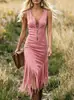 Vestido Vaquera Occidental Vintage Ajustado sin Mangas con Dobladillo de Flecos - Sitio Independiente de Amazon - Talla Europea y Americana Transfronteriza