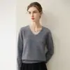 Primera línea prêt-à-porter 100% cachemir puro para mujer, tejido, capa base, cuello en V, suelto, adelgazante, suéter grueso, suave y amigable con la piel