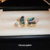 Anillo abierto de mariposa de circonita electrochapado en oro real, perla de agua dulce, concha de abulón, anillo de dedo índice de moda de lujo ligero, anillo de personalidad