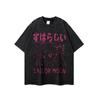 Camiseta de manga corta holgada, desgastada, con estampado de dibujos animados, estilo japonés de calle principal, para hombre y mujer, estilo veraniego.