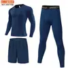 Traje esportivo masculino pronto para envio transfronteiriço, gola redonda, alta elasticidade, justo, com camiseta de manga longa, secagem rápida, adequado para esportes, corrida e treino como camada base.